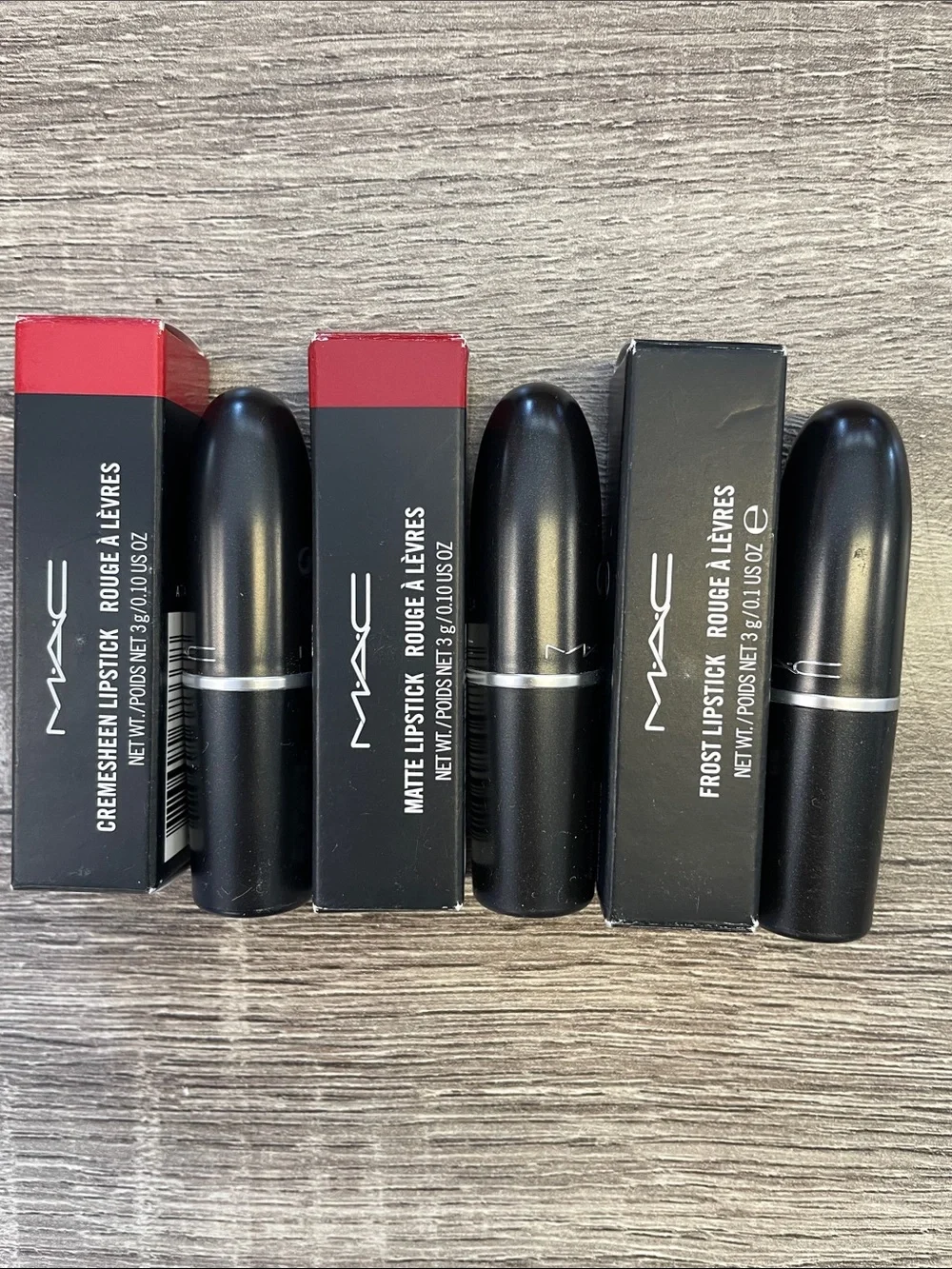 MAC Cosmetics Lipstick Set — Bright Red, Classic Cherry, Coral Orange